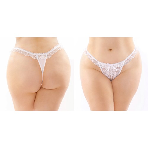 Flora Ruffled Lace Crotchless Pearl Thong in White for Queens