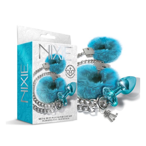 Nixie Metal Butt Plug and Furry Handcuff Set