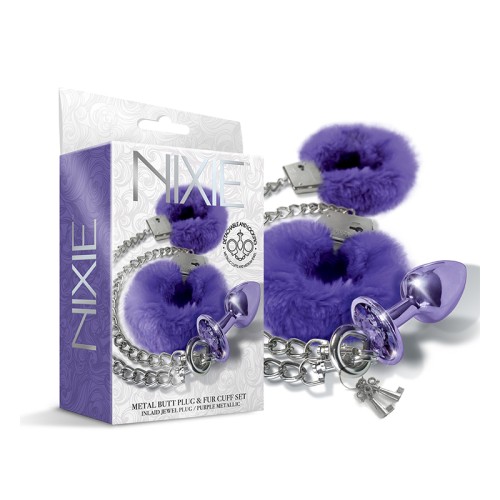 Set de Plug Anal Metálico Nixie y Esposas Medianas Morado