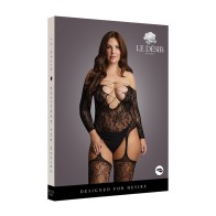 Le Desir Criss Cross Neck Suspender Bodystocking Black Queen Size