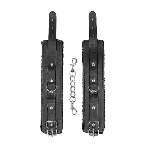 Ouch! Black & White Adjustable Plush Bonded Leather Hand Cuffs