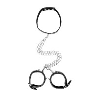 Ouch! Adjustable Leather Collar with Cuffs - BDSM Set