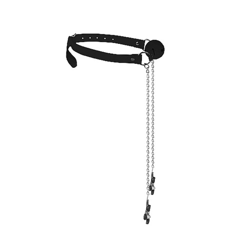 Ouch! Black & White Breathable Ball Gag With Nipple Clamps