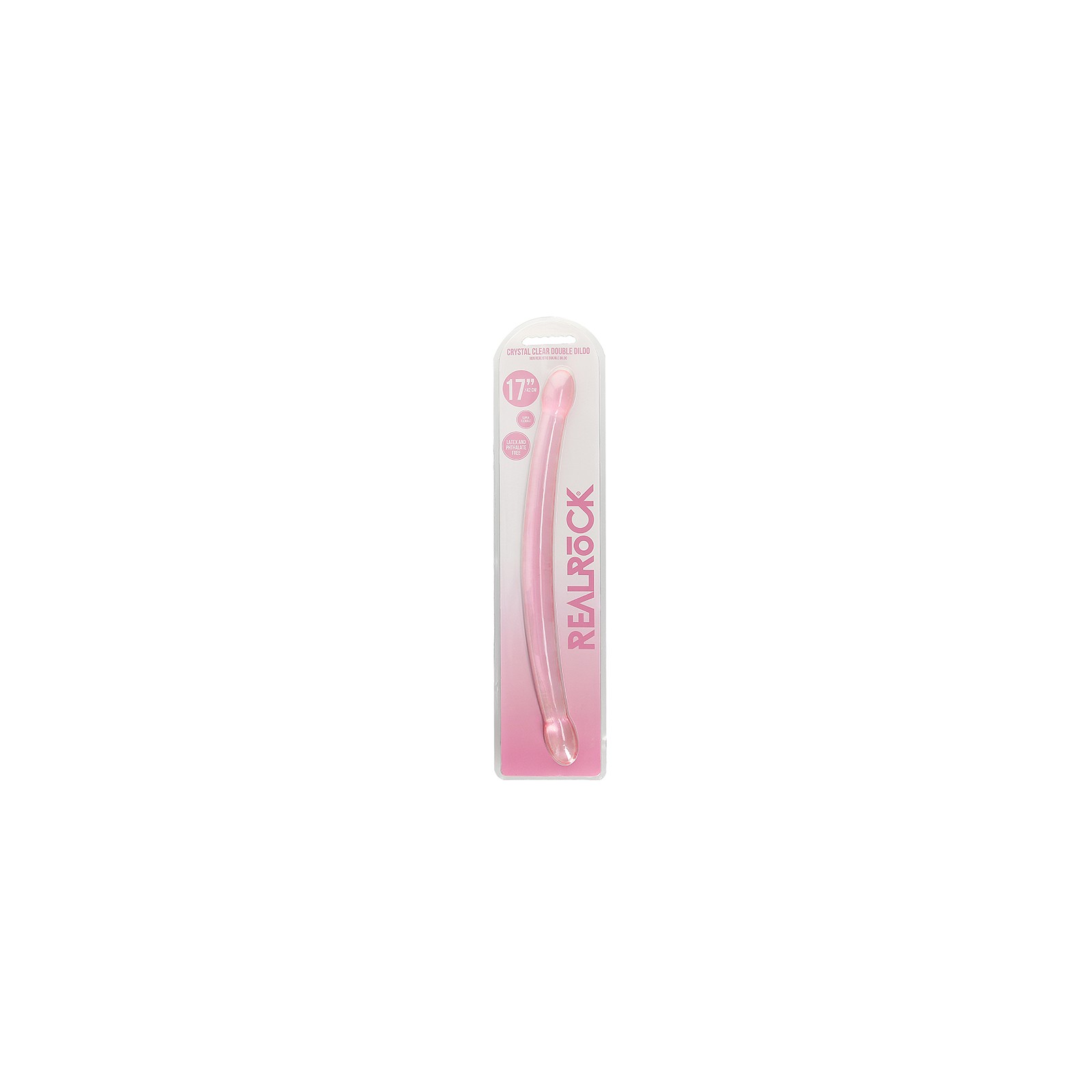 Dildo Doble RealRock Cristal Claro de 17 in Rosa