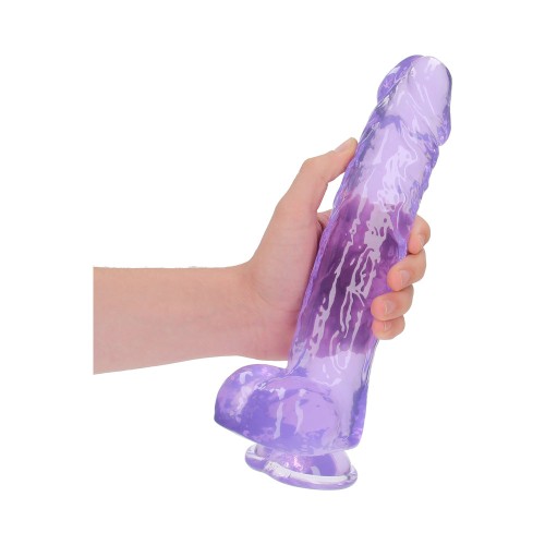 Dildo Realista Crystal Clear de 10 in. con Bolas - Morado - Placer Aumentado