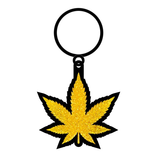 Gold Glitter Marijuana Leaf Keychain