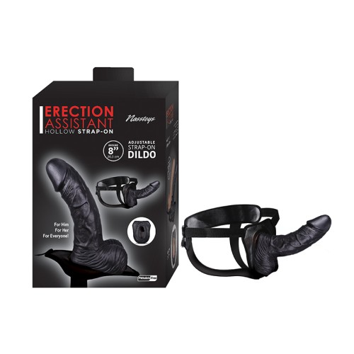 Hollow Strap-On Erection Assistant 8 in. Black - Adjustable and Comfortable