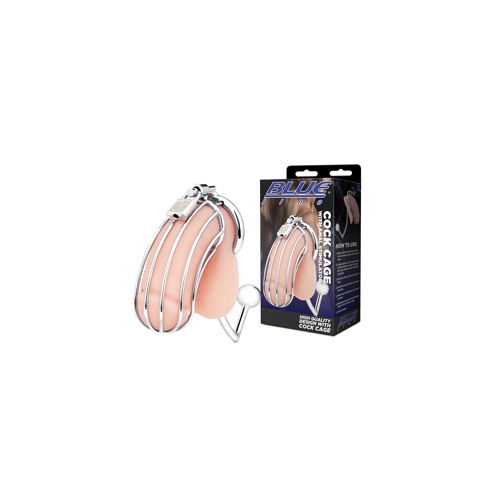 Blue Line Cock Cage with Anal Stimulator for Dual Pleasure