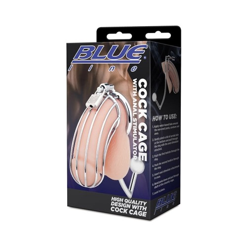 Blue Line Cock Cage with Anal Stimulator for Dual Pleasure