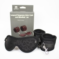 Spartacus Neoprene Blindfold and Wrist Cuff Kit Black Leopard