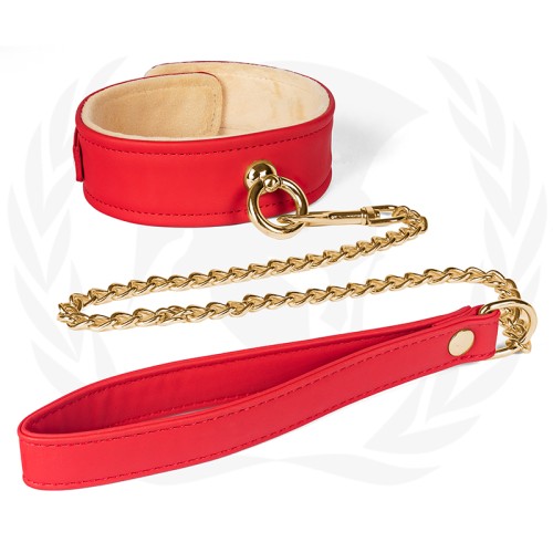 Spartacus Plush-Lined PU Red Collar and Chain Leash