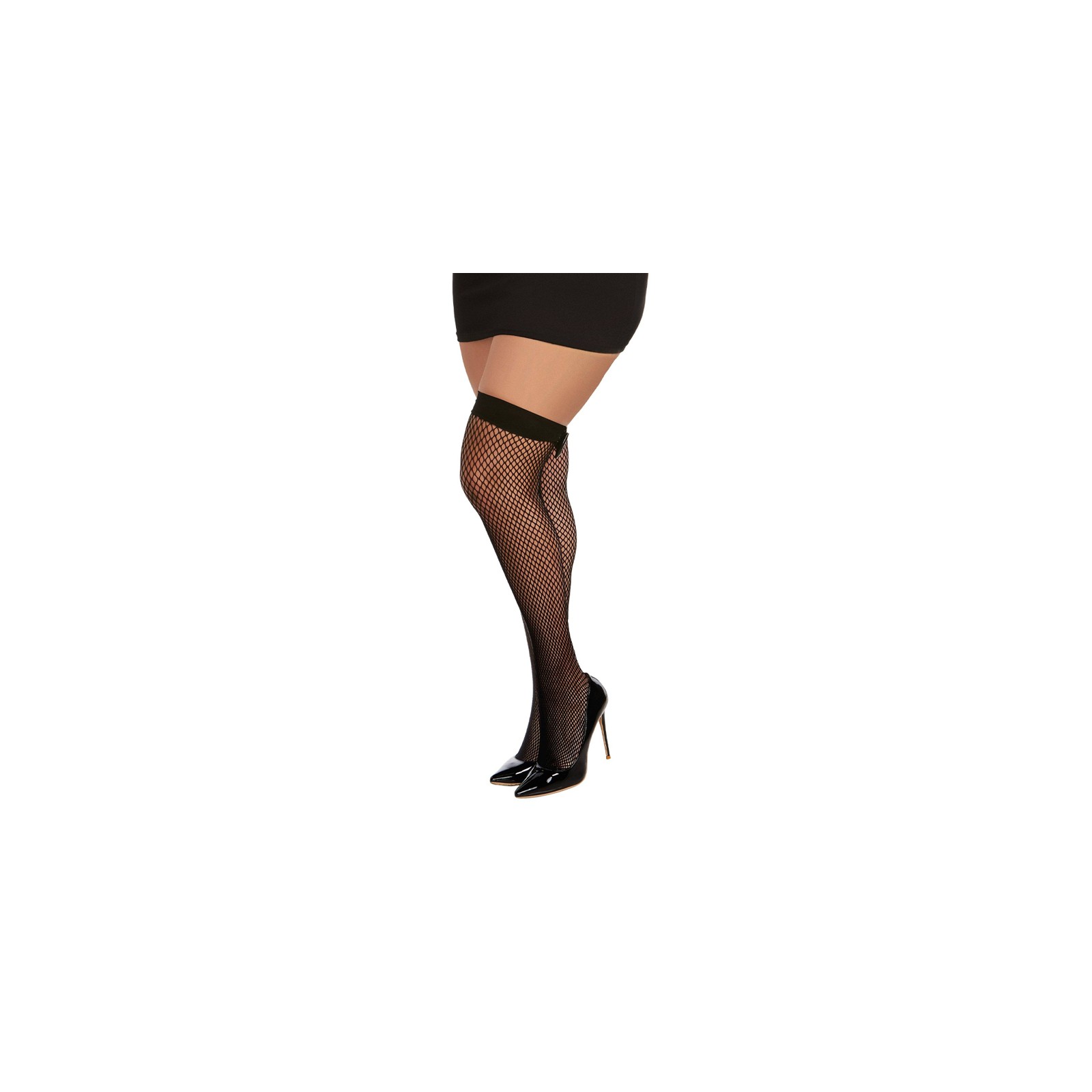 Dreamgirl Diamond-Net Thigh-Highs with Vinyl Bowtie