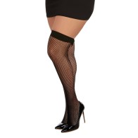 Dreamgirl Diamond-Net Thigh-Highs with Vinyl Bowtie