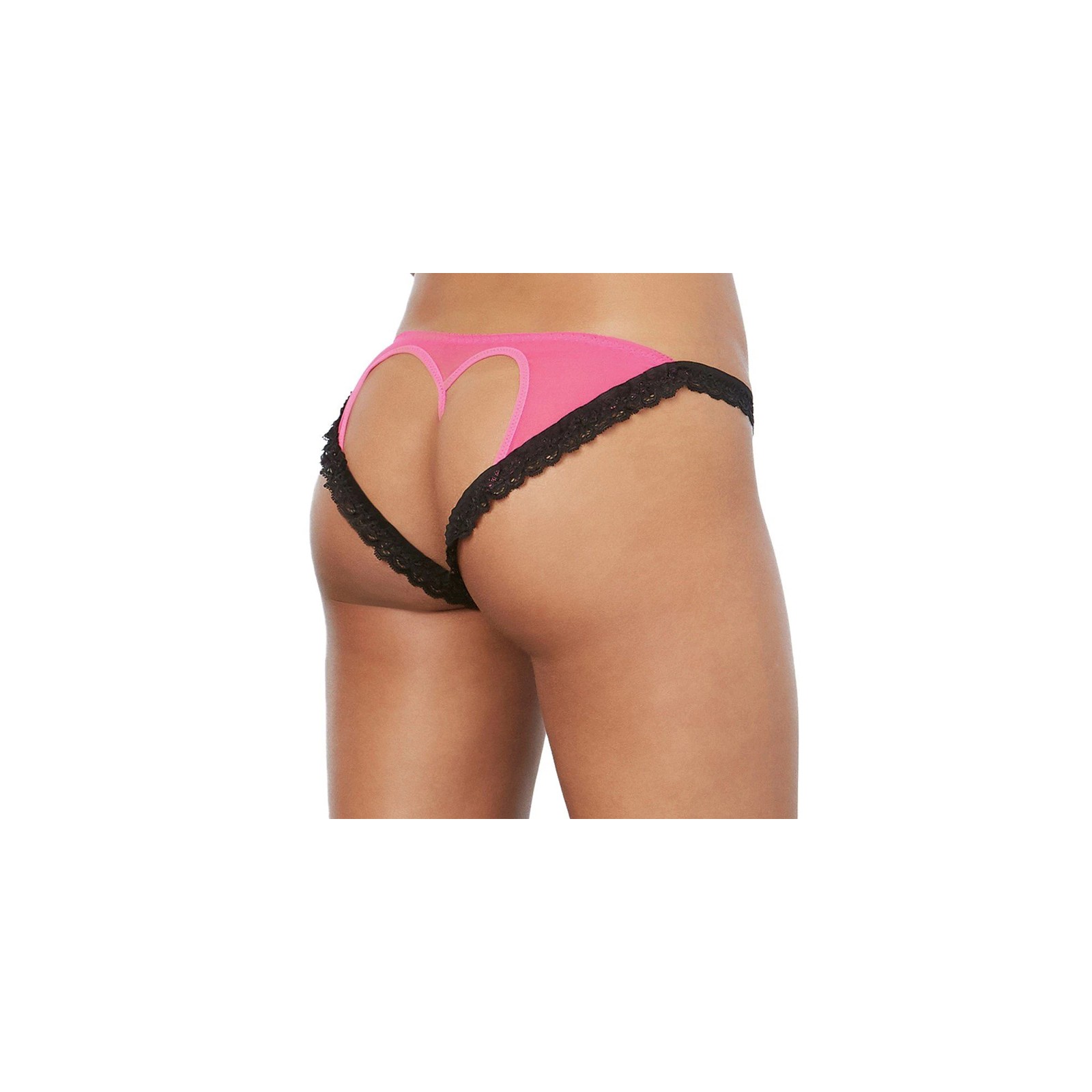 Dreamgirl Panty with Lace Ruffle Trim, Open-Back Heart Detail Hot Pink/Black S