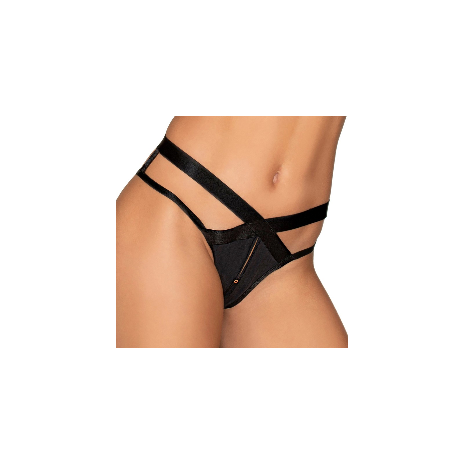 Dreamgirl Microfiber Open-Crotch Strappy Panty Black S