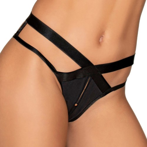 Dreamgirl Microfiber Open-Crotch Strappy Panty Black L