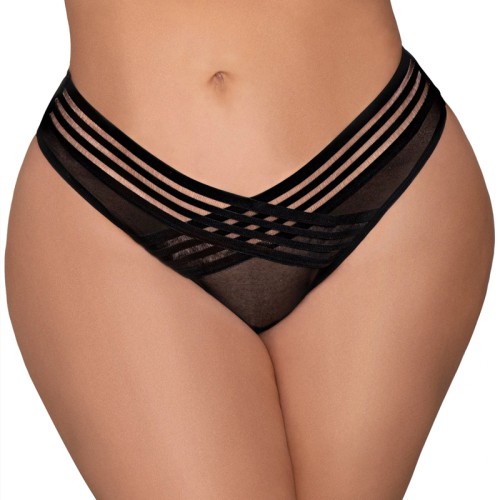 Dreamgirl Mesh Thong - Shadow Stripe Detail Black 1X