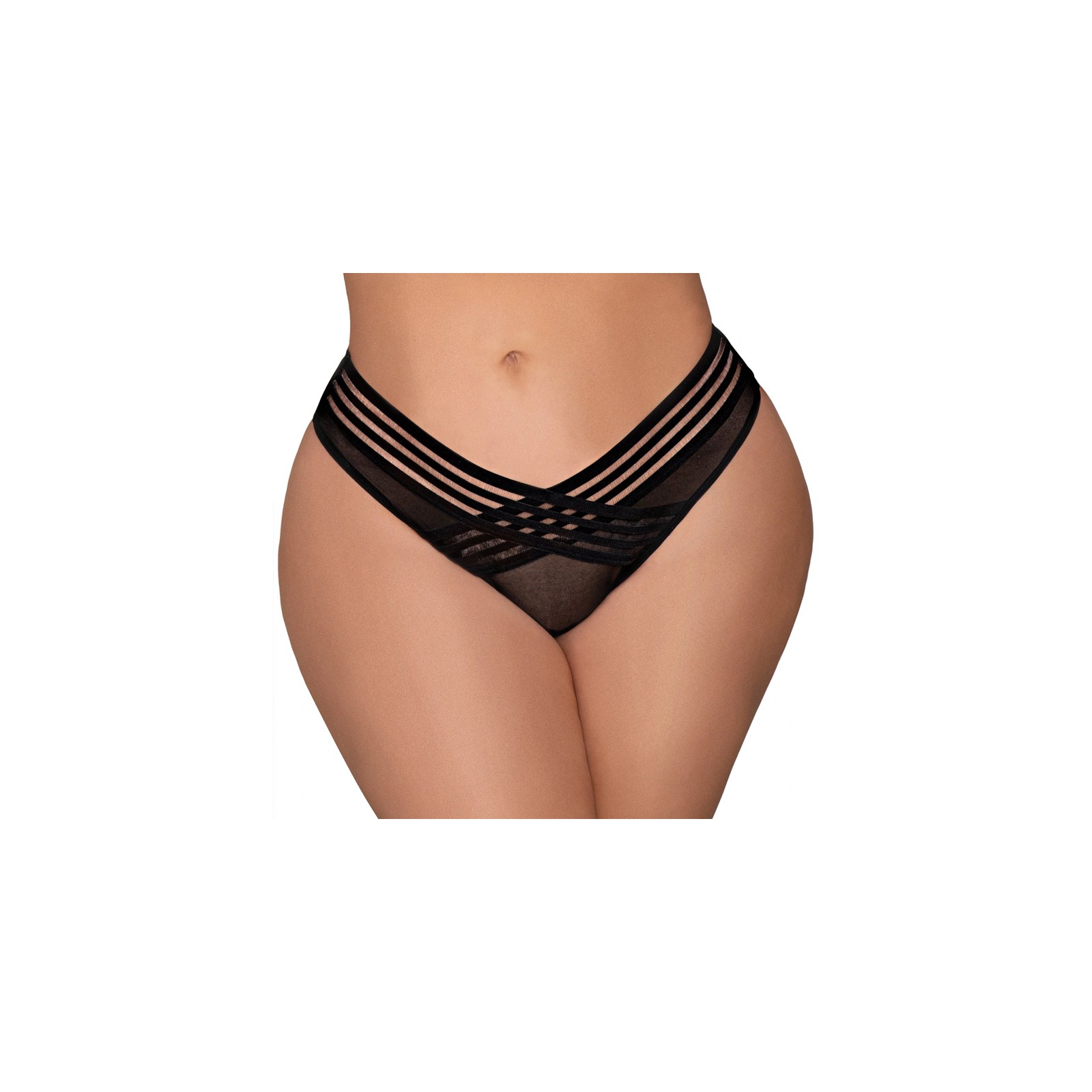 Dreamgirl Mesh Thong - Shadow Stripe Detail Black 1X