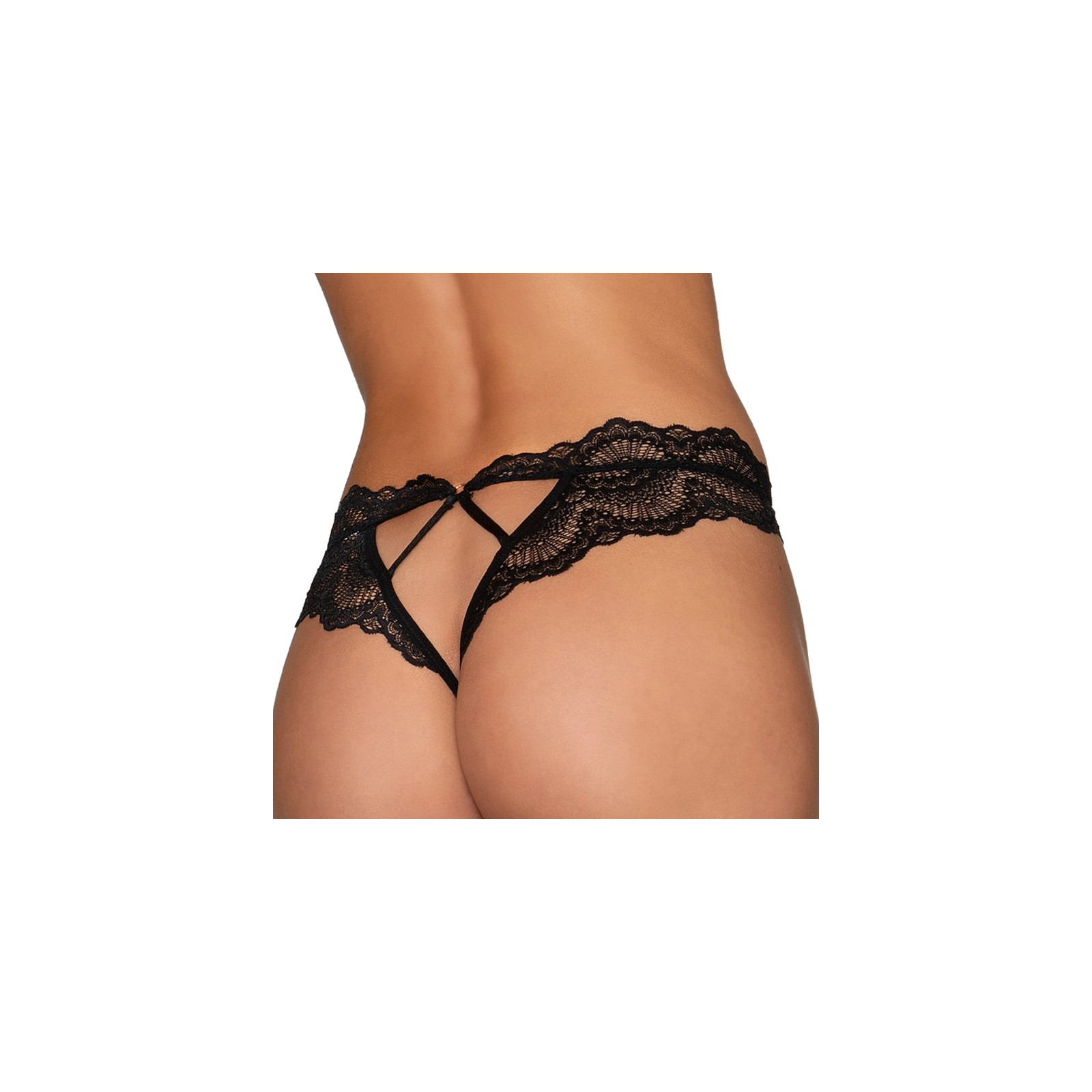 Dreamgirl Lace Open-Crotch Tanga Black