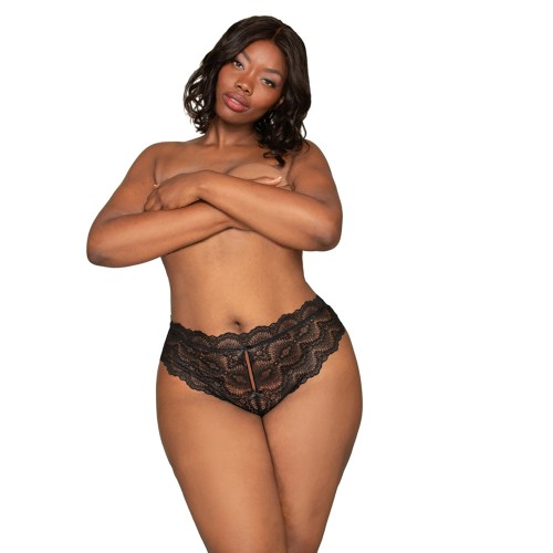 Dreamgirl Lace Tanga Open-Crotch Panty Black 2X