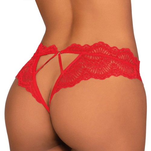 Tanga de Encaje Abierto Dreamgirl en Rojo