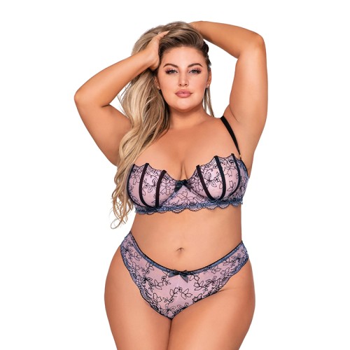 Dreamgirl Shell Bra and G-String Set Lavender in Plus Size