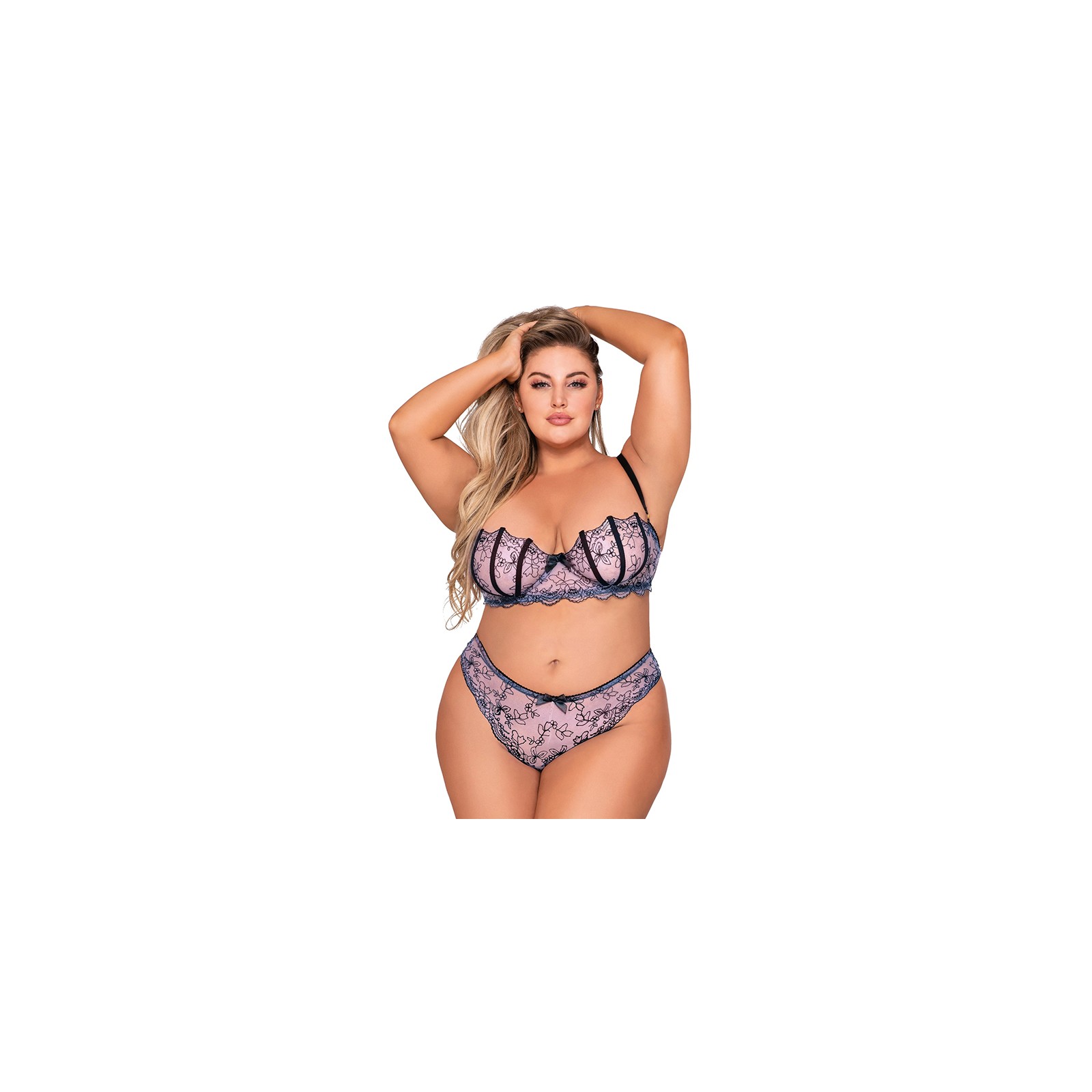 Dreamgirl Shell Bra and G-String Set Lavender in Plus Size