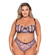 Dreamgirl Shell Bra and G-String Set Lavender in Plus Size