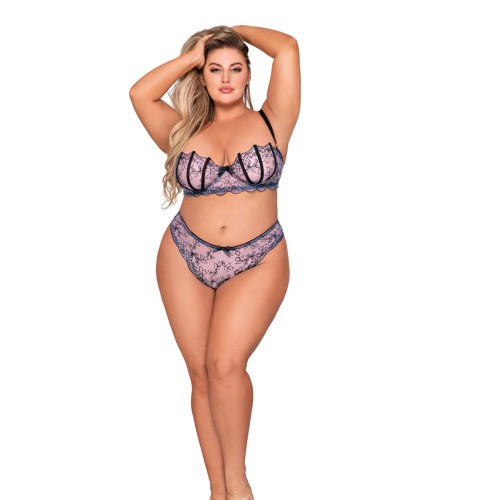 Dreamgirl Shell Bra and G-String Set Lavender in Plus Size