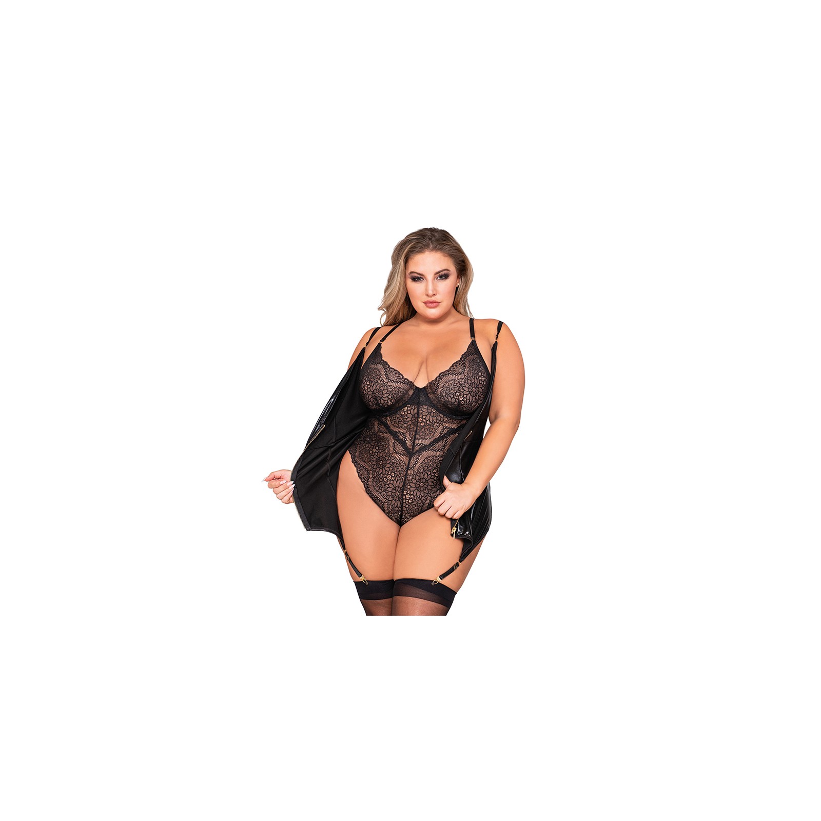 Dreamgirl Double-Layer-Front Teddy and Slip with Garters