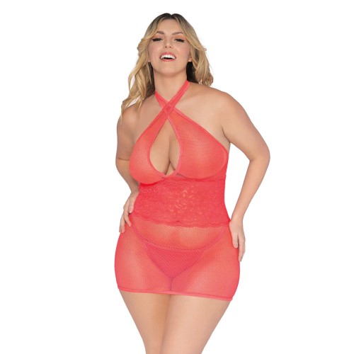 Dreamgirl Chemise & G-String Set in Coral - Queen Size