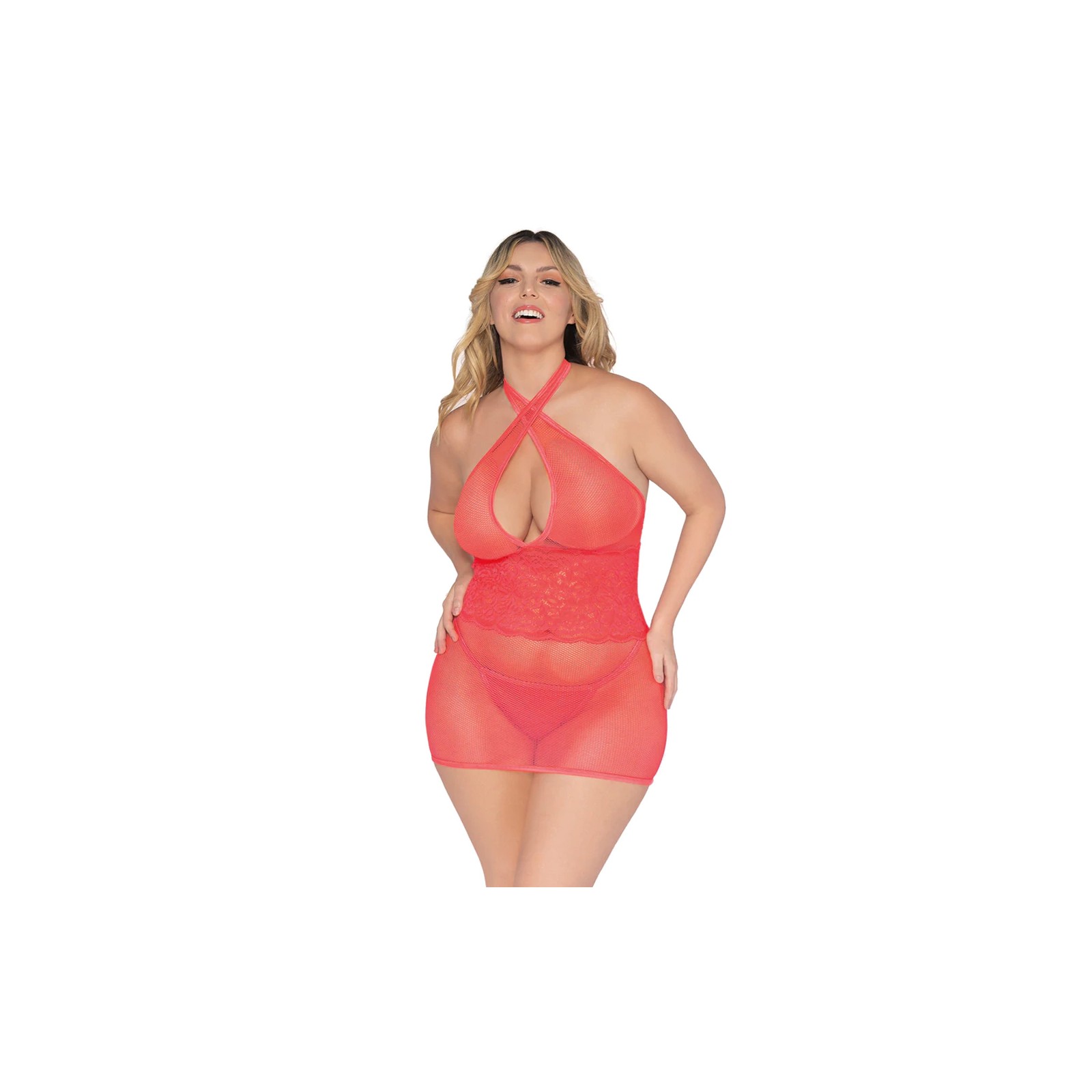 Dreamgirl Chemise & G-String Set in Coral - Queen Size