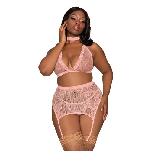 Dreamgirl Pink Queen Size Bra Garterbelt & G-String