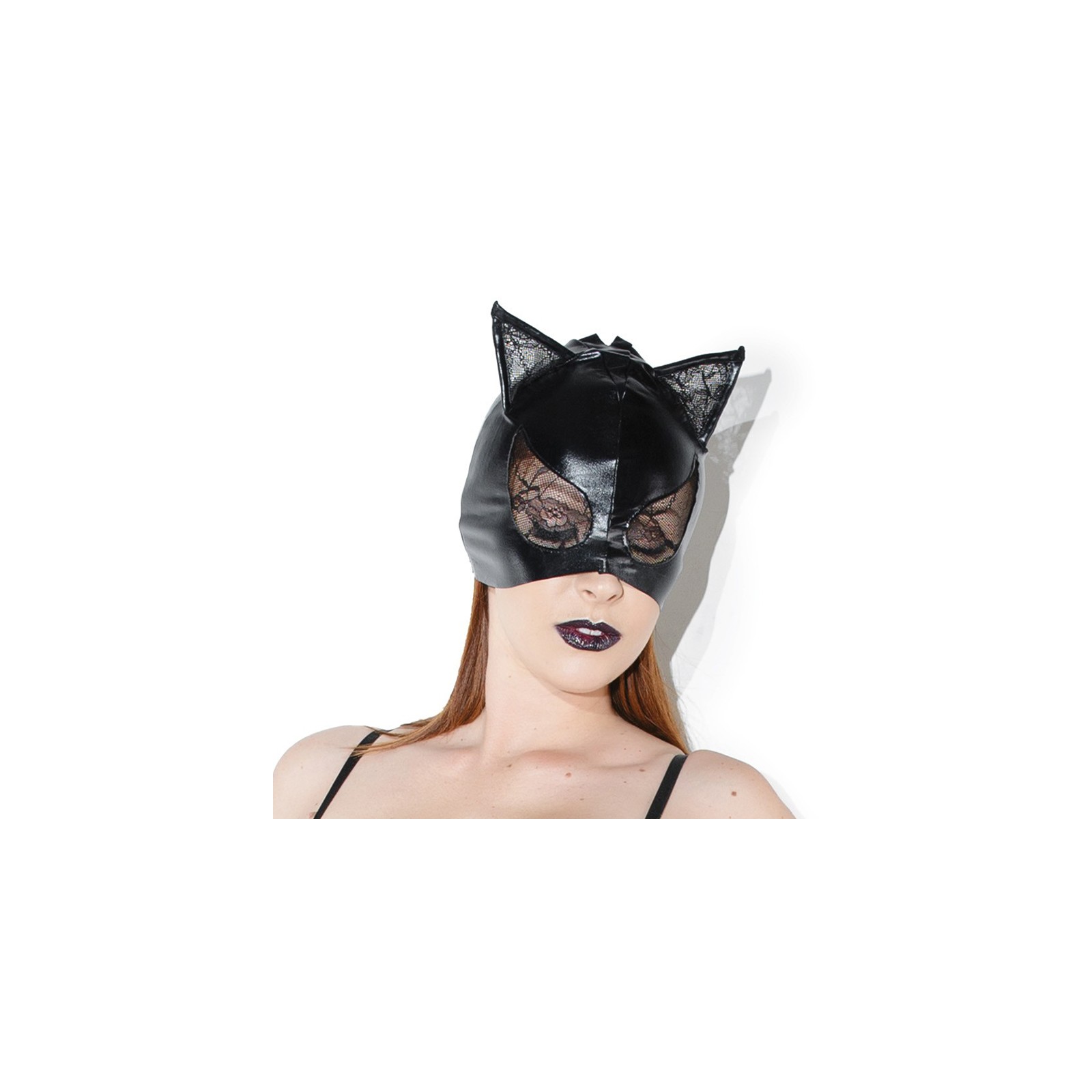 Wetlook Cat Mask with Lace Eyes - Black O/S