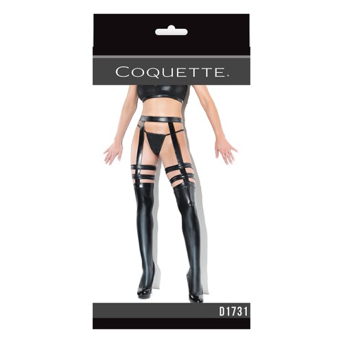 Coquette Black Thigh-High Wetlook Stockings