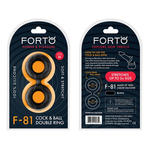 Forto F-81 Liquid Silicone Cock & Ball Double Ring Medium Black