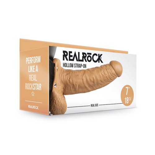 RealRock Dildo Hueco con Testículos 7 in. Tono Claro