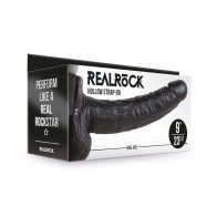 Strap-On Hueco RealRock de 9 Pulgadas con Bolas Negro