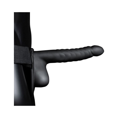 Ouch! Strap-On Hueco Ribeteado con Bolas - 8 Pulgadas Negro