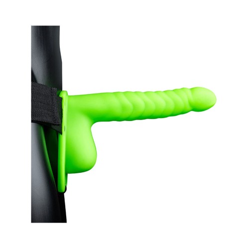 Ouch! Glow in the Dark Ribbed Hollow Strap-On 8 in.