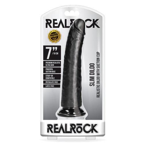 Dildo Realista Slim de 7 in. con Ventosa Negra RealRock