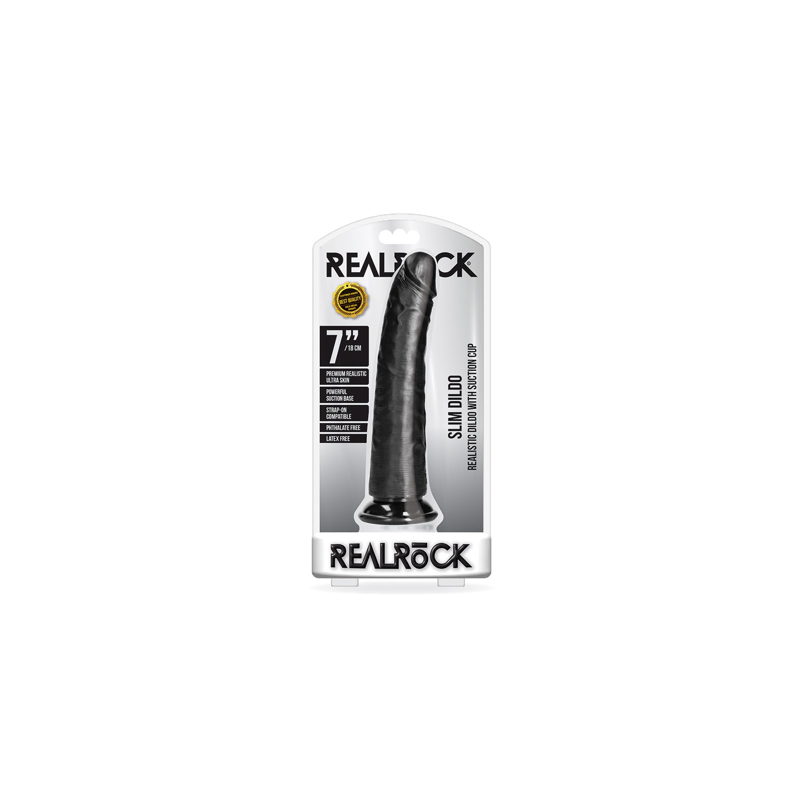 RealRock Realistic 7 in. Slim Dildo with Suction Cup Black