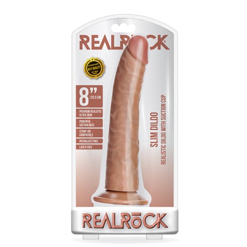 Dildo Realista Slim de 8in con Base de Succión RealRock para Placer Realista