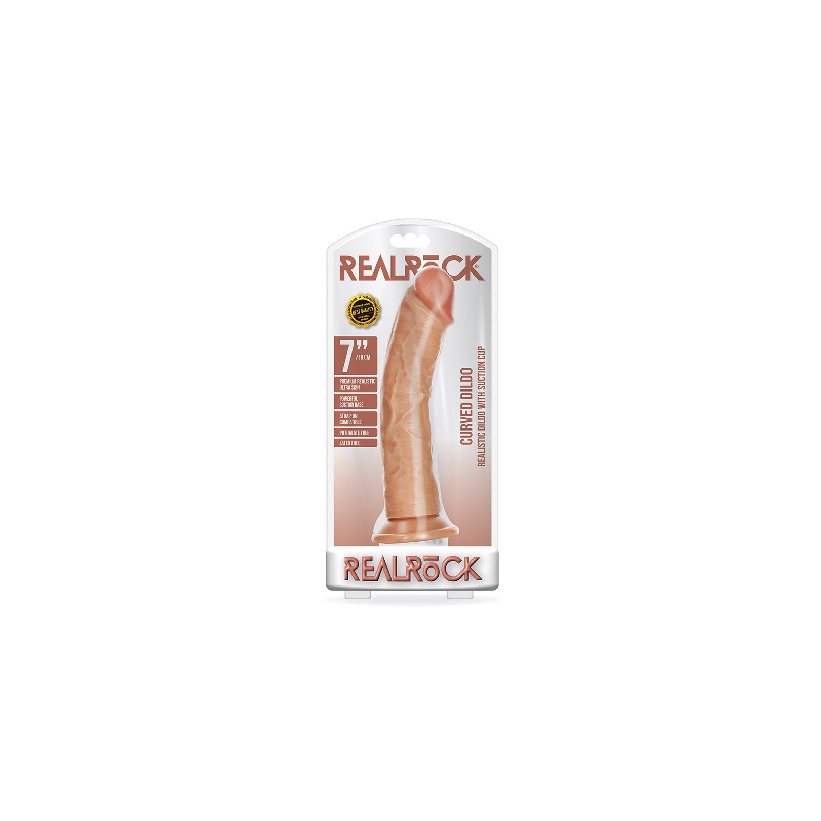 Dildo Realista Curvado de 7 in. con Ventosa Beige RealRock