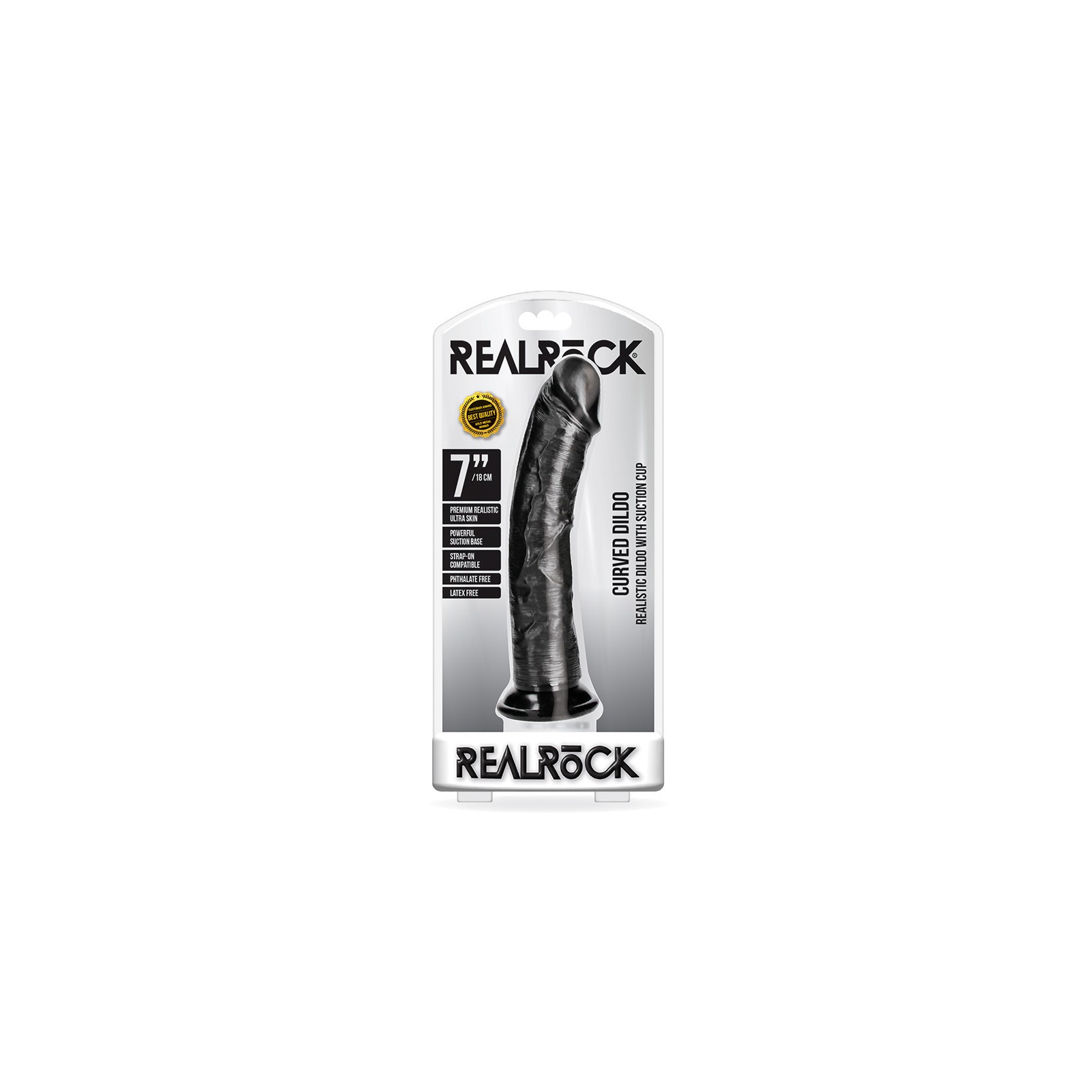 Dildo Curvo Realista de 7 in. con Ventosa RealRock Negro