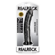 Dildo Curvo Realista de 7 in. con Ventosa RealRock Negro