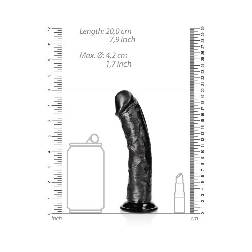 Dildo Curvo Realista de 7 in. con Ventosa RealRock Negro