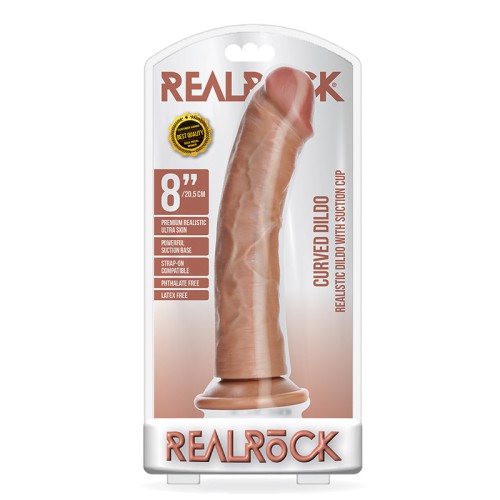 Dildo Curvo Realista RealRock 8" con Copa de Succión Marrón