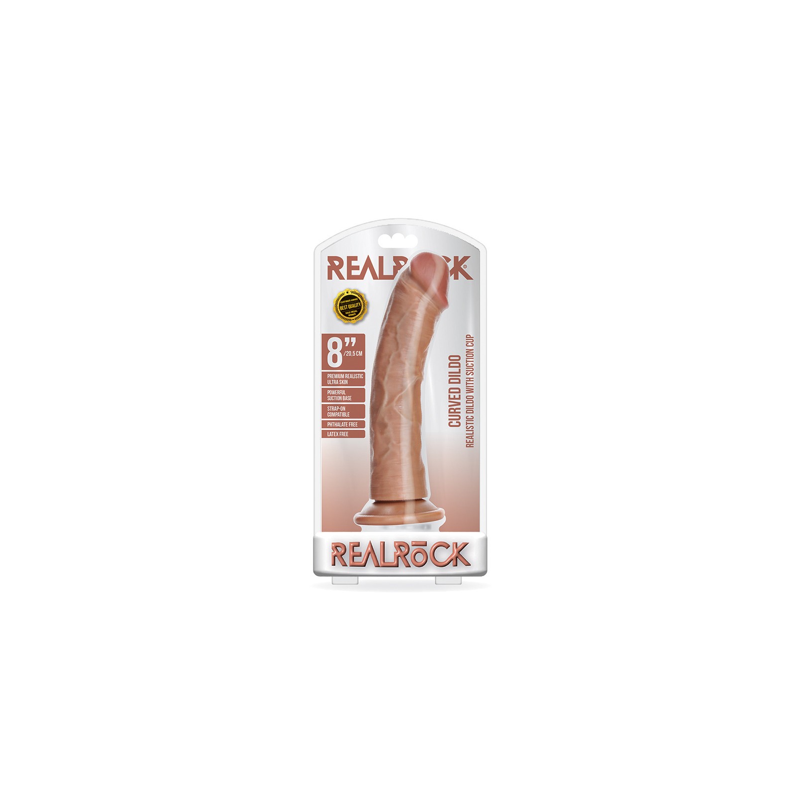 RealRock Realistic 8" Curved Dildo With Suction Cup Tan