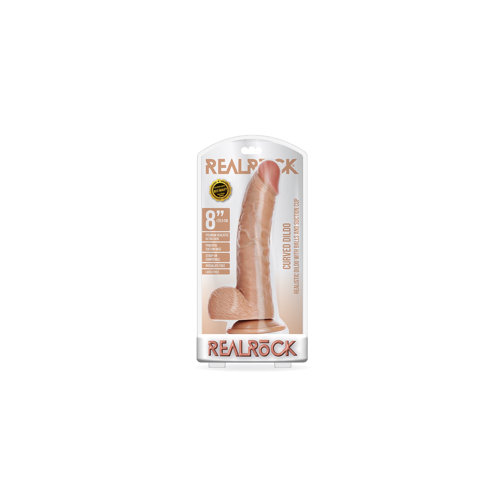 RealRock 8 in. Curved Dildo With Balls Tan